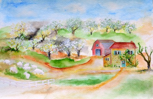 Brenda Bertin, en plein air watercolor at Old Chatham Sheepherding Farm